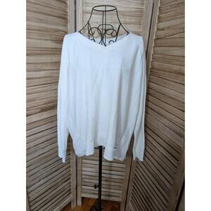 Lucky Brand Womens Sweater M Ivory  Long Sleeve Ribbed Knit Cotton Blend